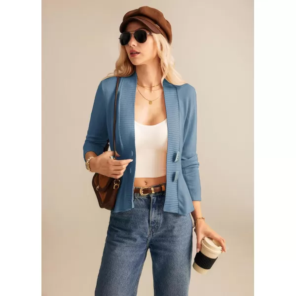 GRACE KARIN Women 2024 Button Down Lightweight Cardigan Casual Open Front Sweater Crochet Tops Knitted CoatGray Blue