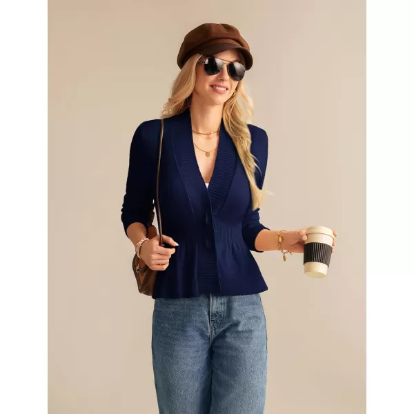 GRACE KARIN Women 2024 Button Down Lightweight Cardigan Casual Open Front Sweater Crochet Tops Knitted CoatNavy Blue