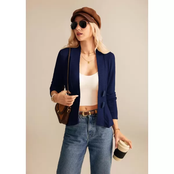 GRACE KARIN Women 2024 Button Down Lightweight Cardigan Casual Open Front Sweater Crochet Tops Knitted CoatNavy Blue