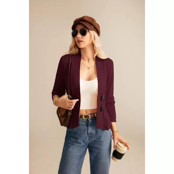 GRACE KARIN Women 2024 Button Down Lightweight Cardigan Casual Open Front Sweater Crochet Tops Knitted CoatWine Red