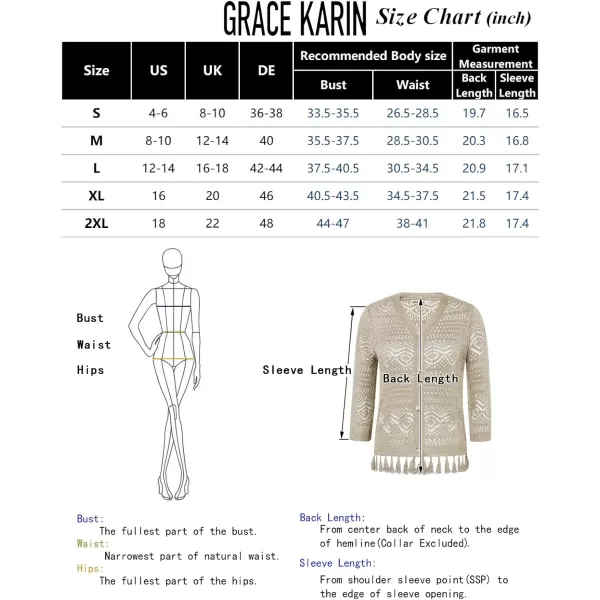 GRACE KARIN Women Fringed Cardigan 2025 Boho Hollowed Out Crochet Knit Shrug 34 Sleeve VNeck Cardigan Top with ButtonApricot