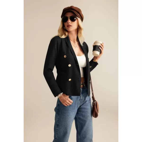 GRACE KARIN Women Long Sleeve Casual Blazer Cardigan Knit Belt Work Office Formal Jacket with PocketBlack