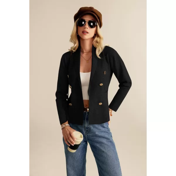 GRACE KARIN Women Long Sleeve Casual Blazer Cardigan Knit Belt Work Office Formal Jacket with PocketBlack