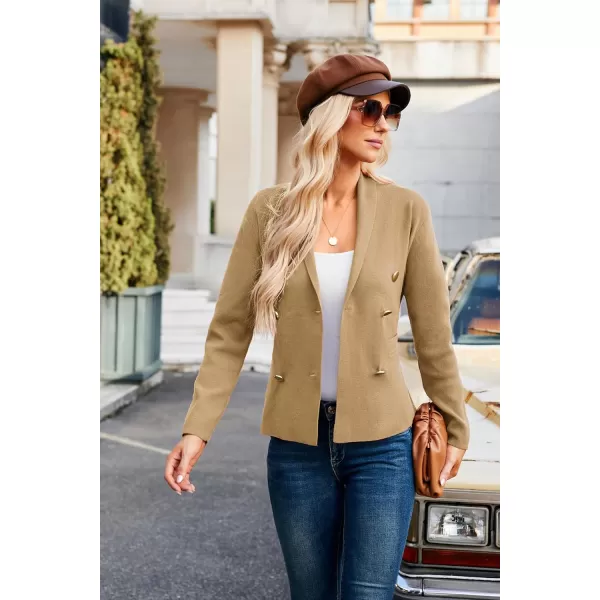 GRACE KARIN Women Long Sleeve Casual Blazer Cardigan Knit Belt Work Office Formal Jacket with PocketBrown