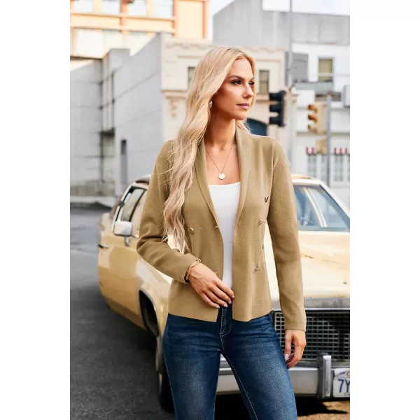 GRACE KARIN Women Long Sleeve Casual Blazer Cardigan Knit Belt Work Office Formal Jacket with PocketBrown