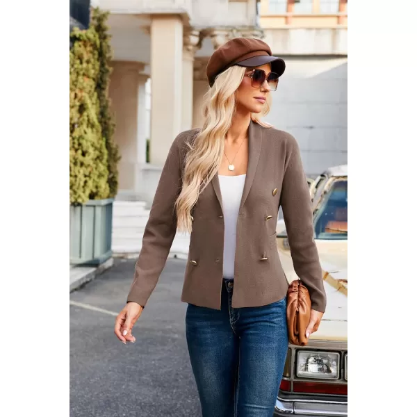 GRACE KARIN Women Long Sleeve Casual Blazer Cardigan Knit Belt Work Office Formal Jacket with PocketCoffee