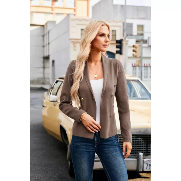 GRACE KARIN Women Long Sleeve Casual Blazer Cardigan Knit Belt Work Office Formal Jacket with PocketCoffee