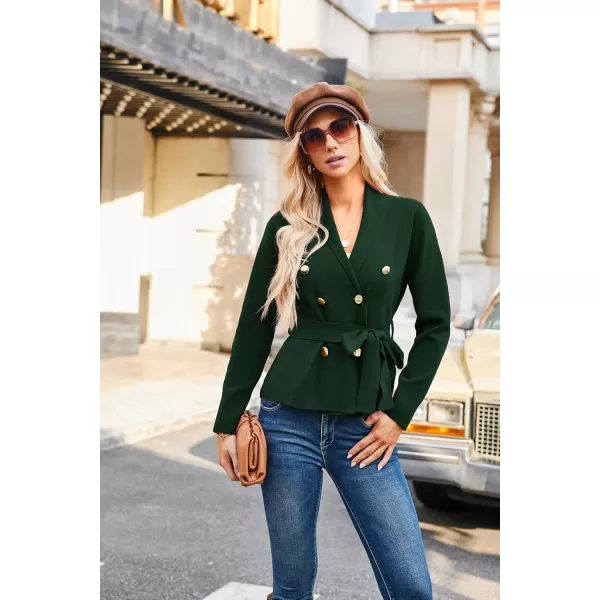 GRACE KARIN Women Long Sleeve Casual Blazer Cardigan Knit Belt Work Office Formal Jacket with PocketGreen