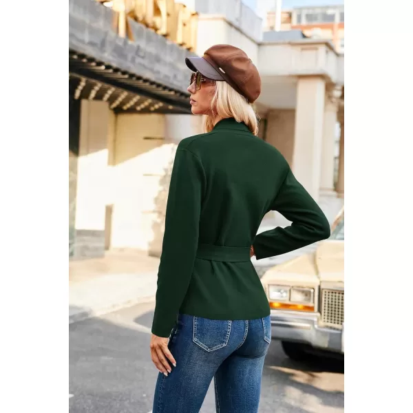 GRACE KARIN Women Long Sleeve Casual Blazer Cardigan Knit Belt Work Office Formal Jacket with PocketGreen