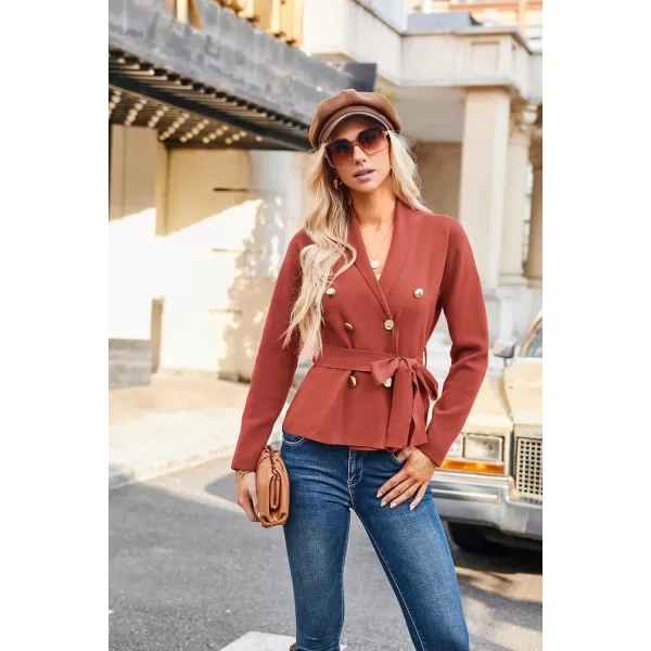 GRACE KARIN Women Long Sleeve Casual Blazer Cardigan Knit Belt Work Office Formal Jacket with PocketJujube Red