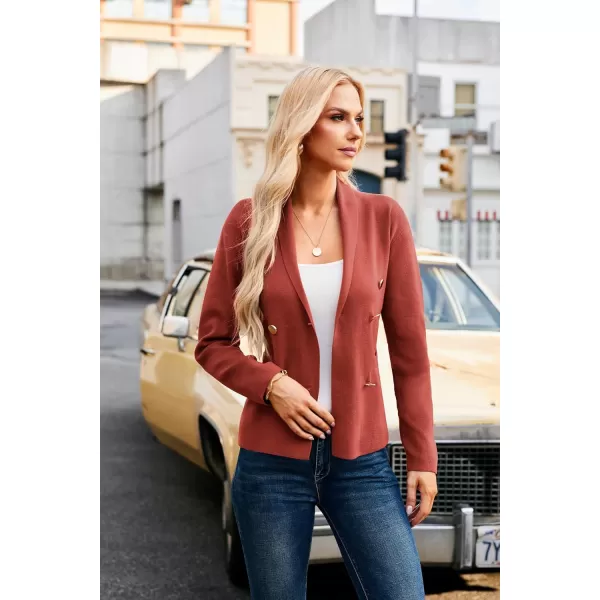 GRACE KARIN Women Long Sleeve Casual Blazer Cardigan Knit Belt Work Office Formal Jacket with PocketJujube Red