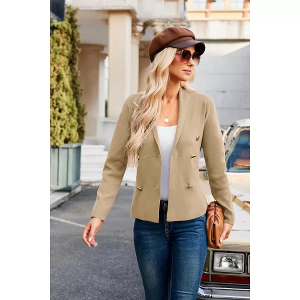 GRACE KARIN Women Long Sleeve Casual Blazer Cardigan Knit Belt Work Office Formal Jacket with PocketKhaki