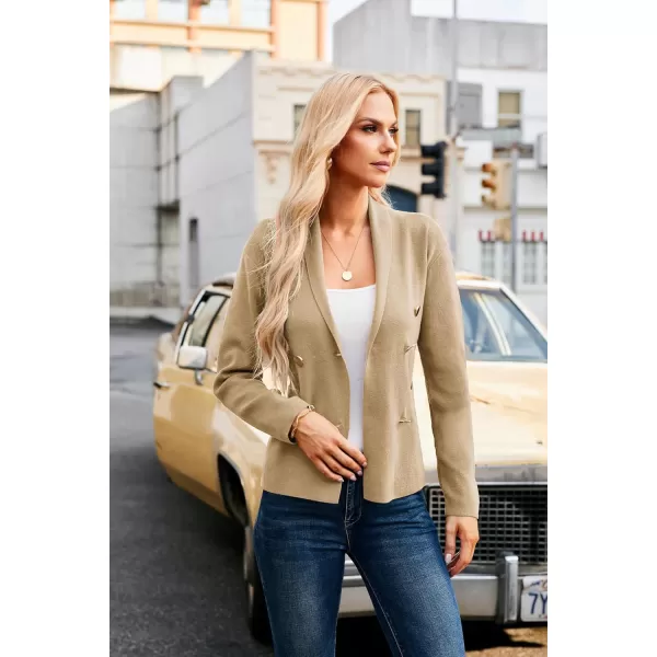 GRACE KARIN Women Long Sleeve Casual Blazer Cardigan Knit Belt Work Office Formal Jacket with PocketKhaki