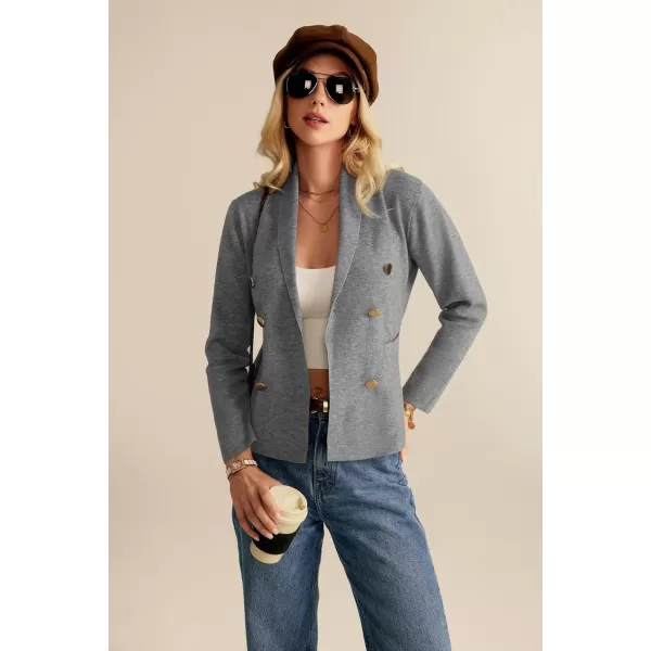 GRACE KARIN Women Long Sleeve Casual Blazer Cardigan Knit Belt Work Office Formal Jacket with PocketSilver Gray