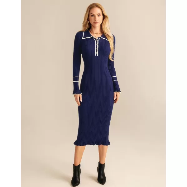 GRACE KARIN Womens 2024 Long Sleeve Sweater Dress Button Knit Slim Fit Casual V Neck Elegant Bodycon Midi DressesRoyal Blue