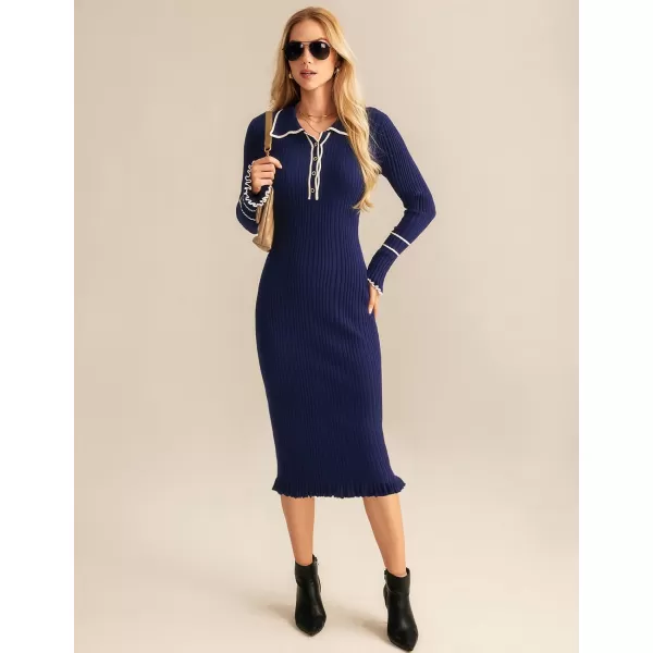 GRACE KARIN Womens 2024 Long Sleeve Sweater Dress Button Knit Slim Fit Casual V Neck Elegant Bodycon Midi DressesRoyal Blue