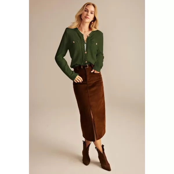 GRACE KARIN Womens Button Down Cardigan Long Sleeve Open Front Knit Cardigan Sweaters with PocketsArmy Green