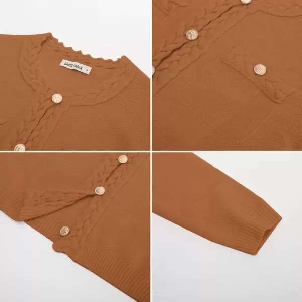 GRACE KARIN Womens Button Down Cardigan Long Sleeve Open Front Knit Cardigan Sweaters with PocketsLight Orange