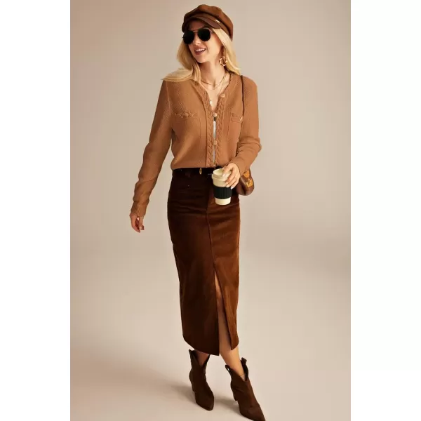 GRACE KARIN Womens Button Down Cardigan Long Sleeve Open Front Knit Cardigan Sweaters with PocketsLight Orange