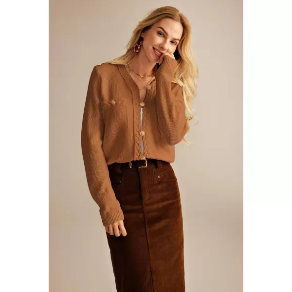 GRACE KARIN Womens Button Down Cardigan Long Sleeve Open Front Knit Cardigan Sweaters with PocketsLight Orange