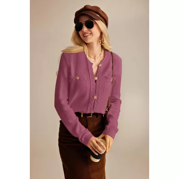 GRACE KARIN Womens Button Down Cardigan Long Sleeve Open Front Knit Cardigan Sweaters with PocketsRuby Wine