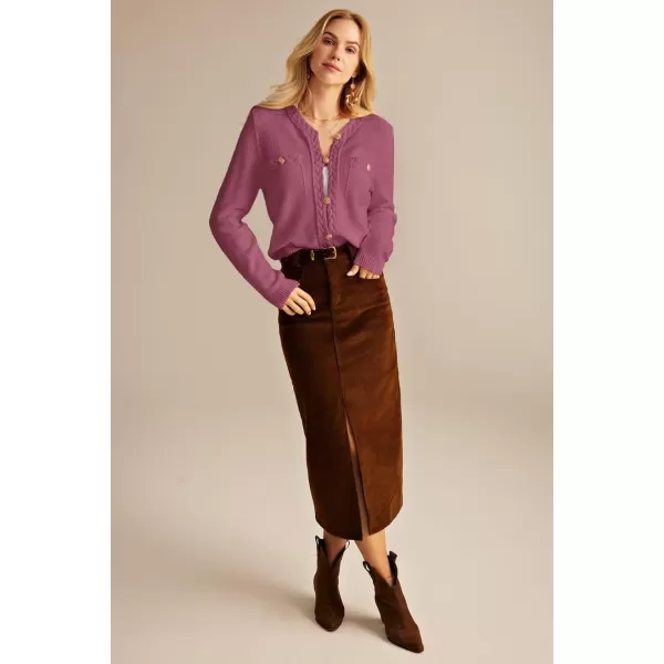 GRACE KARIN Womens Button Down Cardigan Long Sleeve Open Front Knit Cardigan Sweaters with PocketsRuby Wine