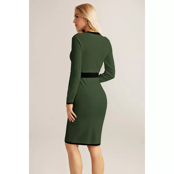 GRACE KARIN Womens Ribbed Knit Bodycon Sweater Dress Button Long Sleeve V Neck Elegant Midi Pullover DressesAmy Green