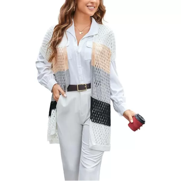 GRACE KARIN Mesh Cardigan Sweaters for Women Crochet Short Sleeve Openfront Long Cardigan Cover ups Knitted Sheer TopsMulticolorwhite