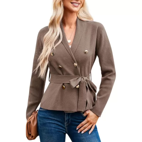 GRACE KARIN Women Long Sleeve Casual Blazer Cardigan Knit Belt Work Office Formal Jacket with PocketCoffee