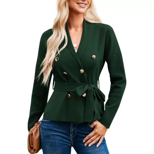 GRACE KARIN Women Long Sleeve Casual Blazer Cardigan Knit Belt Work Office Formal Jacket with PocketGreen