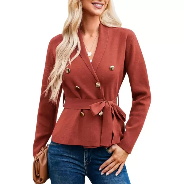 GRACE KARIN Women Long Sleeve Casual Blazer Cardigan Knit Belt Work Office Formal Jacket with PocketJujube Red