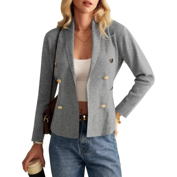 GRACE KARIN Women Long Sleeve Casual Blazer Cardigan Knit Belt Work Office Formal Jacket with PocketSilver Gray