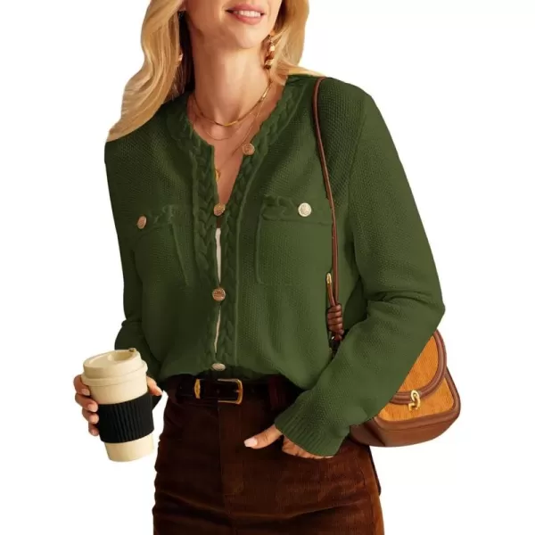 GRACE KARIN Womens Button Down Cardigan Long Sleeve Open Front Knit Cardigan Sweaters with PocketsArmy Green