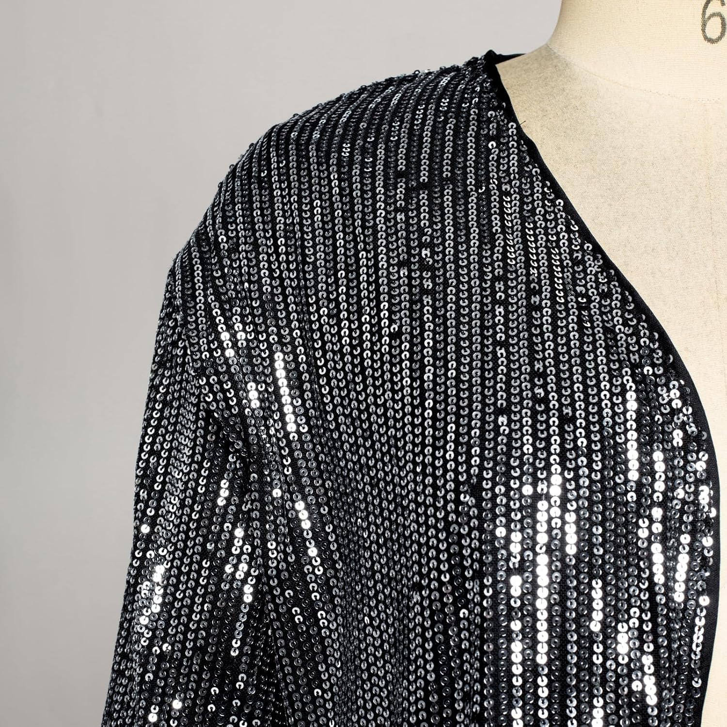 GRACE KARIN 2024 Womens 34 Sleeve Sequin Jackets Open Front Sequin Cardigan Sweaters Blazer S2XLBlack Silver