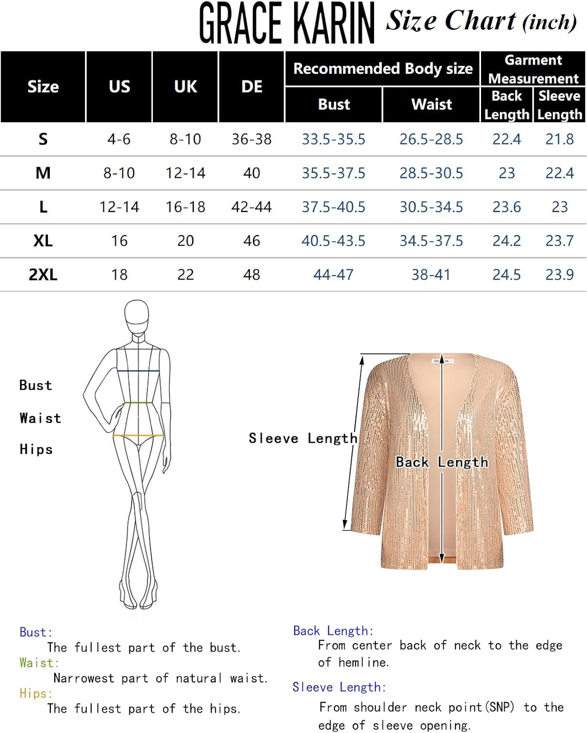 GRACE KARIN 2024 Womens 34 Sleeve Sequin Jackets Open Front Sequin Cardigan Sweaters Blazer S2XLSilver