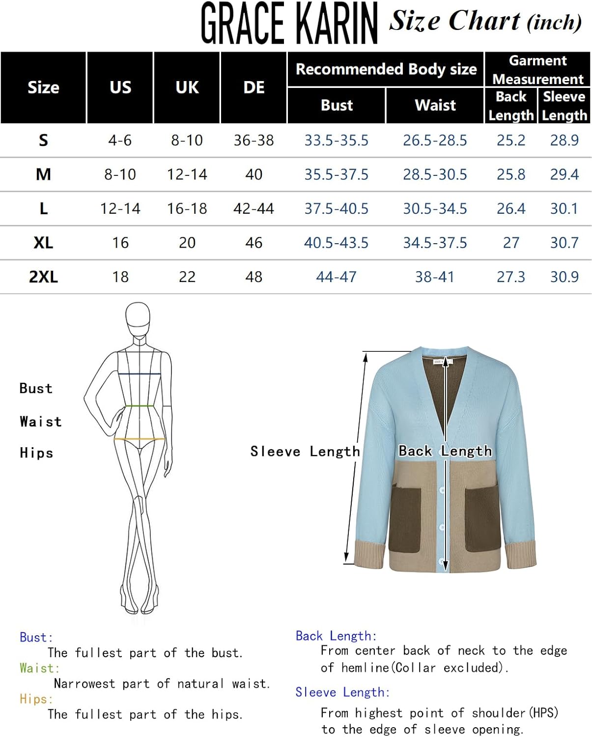 GRACE KARIN Womens Color Block Cardigan Sweater Long Sleeve Oversized Buttons Cardigans 2024 Fall Outfits with PocketsOrange