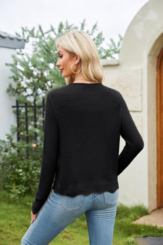 GRACE KARIN Womens Long Sleeve Cardigan Tie Front V Neck Crochet Lightweight Shrug Sweaters for Dresses Knit TopBlack