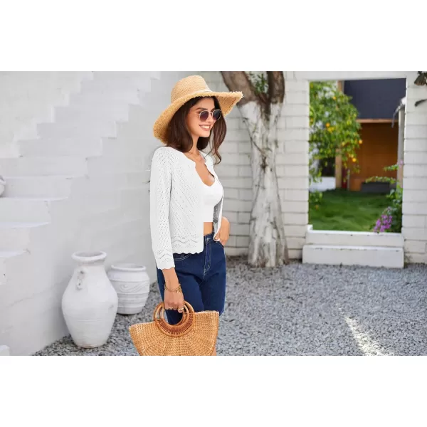 GRACE KARIN 2024 Womens 34 Sleeve Crew Neck HollowedOut Lightweight Cardigan Sweaters Open Front Cropped CardiganBright White