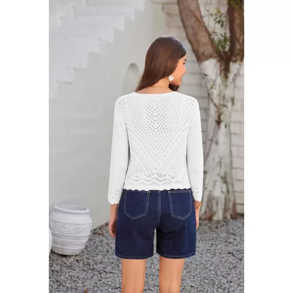 GRACE KARIN 2024 Womens 34 Sleeve Crew Neck HollowedOut Lightweight Cardigan Sweaters Open Front Cropped CardiganBright White