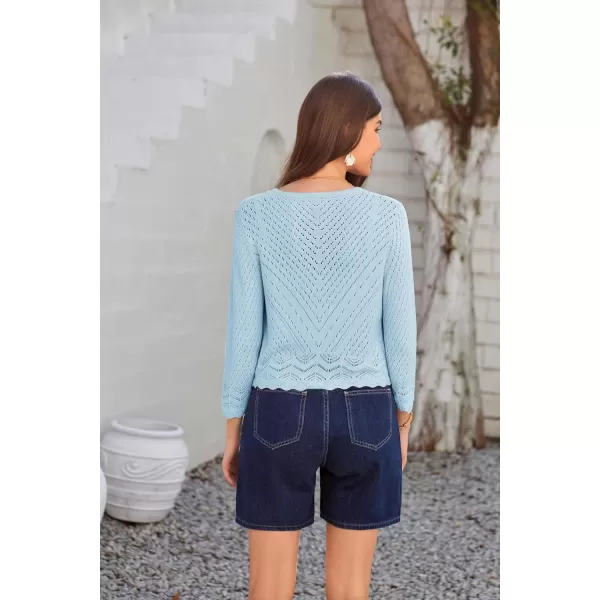 GRACE KARIN 2024 Womens 34 Sleeve Crew Neck HollowedOut Lightweight Cardigan Sweaters Open Front Cropped CardiganLight Blue