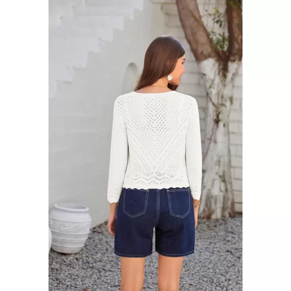 GRACE KARIN 2024 Womens 34 Sleeve Crew Neck HollowedOut Lightweight Cardigan Sweaters Open Front Cropped CardiganWhite
