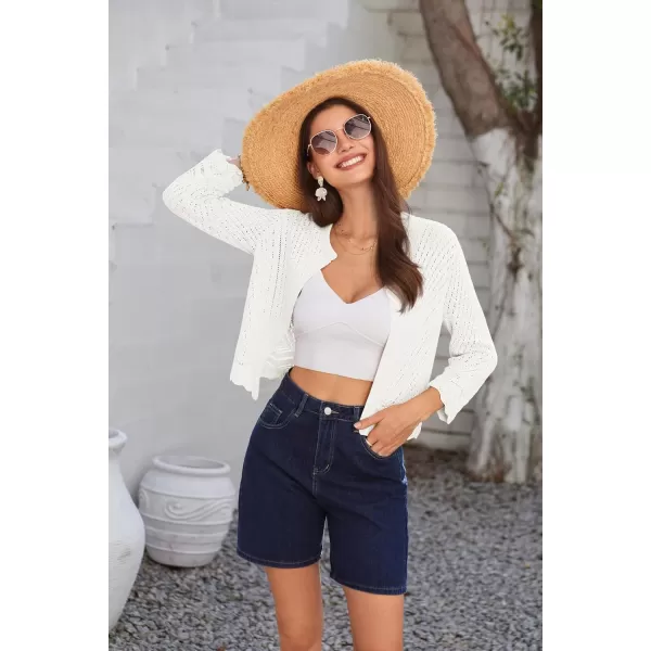 GRACE KARIN 2024 Womens 34 Sleeve Crew Neck HollowedOut Lightweight Cardigan Sweaters Open Front Cropped CardiganWhite