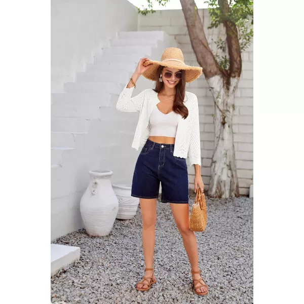 GRACE KARIN 2024 Womens 34 Sleeve Crew Neck HollowedOut Lightweight Cardigan Sweaters Open Front Cropped CardiganWhite