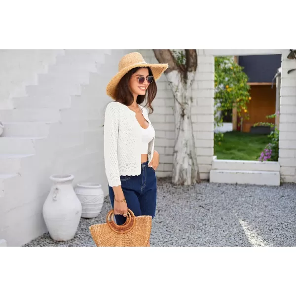 GRACE KARIN 2024 Womens 34 Sleeve Crew Neck HollowedOut Lightweight Cardigan Sweaters Open Front Cropped CardiganWhite