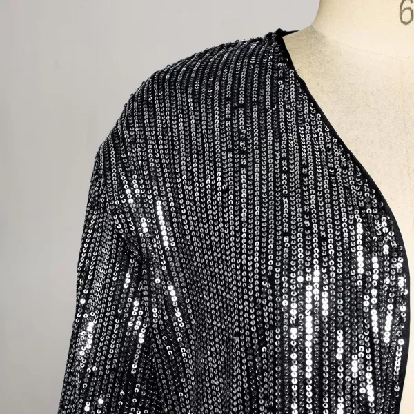 GRACE KARIN 2024 Womens 34 Sleeve Sequin Jackets Open Front Sequin Cardigan Sweaters Blazer S2XLBlack Silver