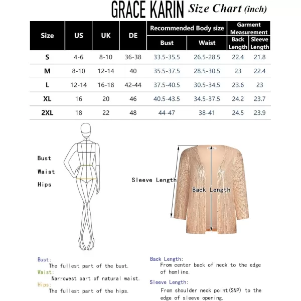 GRACE KARIN 2024 Womens 34 Sleeve Sequin Jackets Open Front Sequin Cardigan Sweaters Blazer S2XLNavy Blue