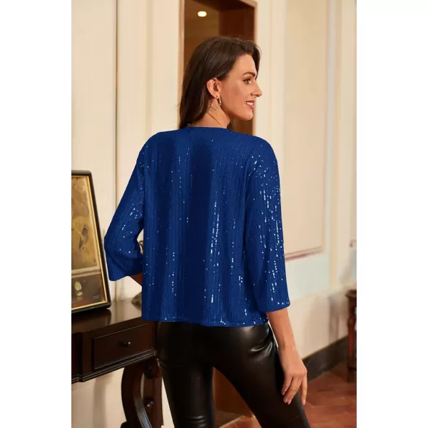 GRACE KARIN 2024 Womens 34 Sleeve Sequin Jackets Open Front Sequin Cardigan Sweaters Blazer S2XLRoyal Blue