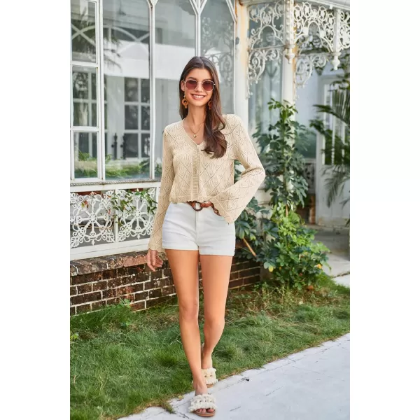 GRACE KARIN Cardigan Sweaters for Women Lightweight Button Down Open Front Short Crochet Shrug Long Sleeve V Neck 2024Apricot