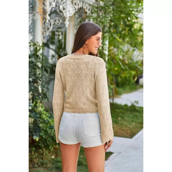 GRACE KARIN Cardigan Sweaters for Women Lightweight Button Down Open Front Short Crochet Shrug Long Sleeve V Neck 2024Apricot
