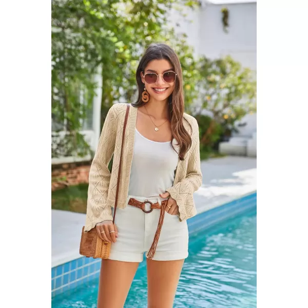 GRACE KARIN Cardigan Sweaters for Women Lightweight Button Down Open Front Short Crochet Shrug Long Sleeve V Neck 2024Apricot